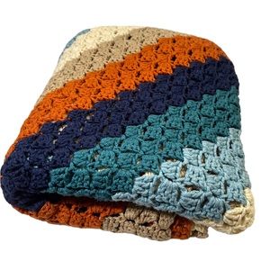 Handmade crochet diagonal striped multicolored afghan throw 57 x 39